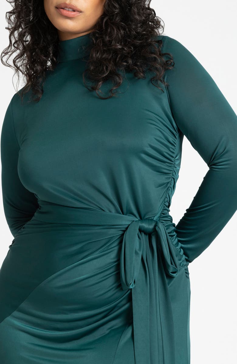 ELOQUII Mock Neck Long Sleeve Tie Belt Midi Dress, Alternate, color, 