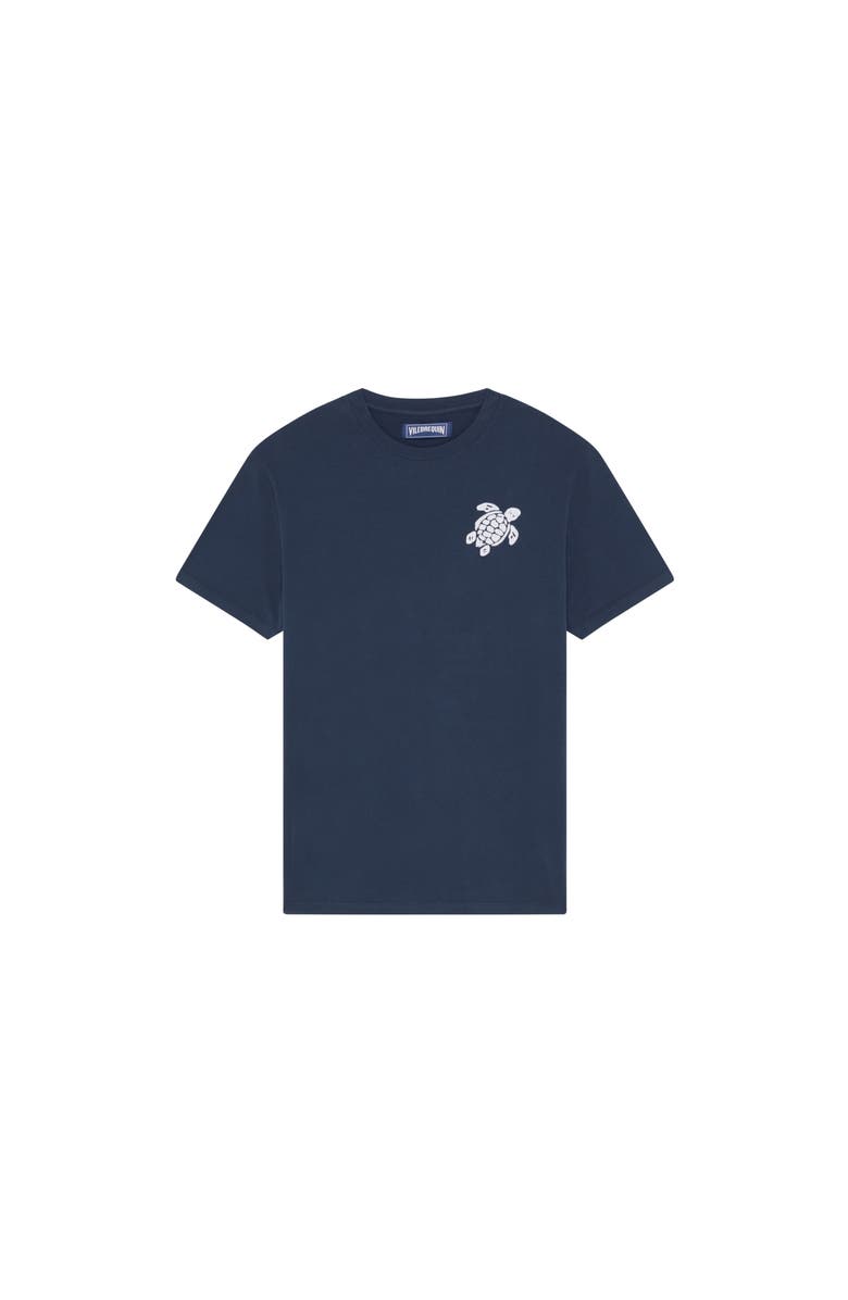 Vilebrequin Men Organic Cotton T-shirt Big Turtle Embroidery, Main, color, Navy