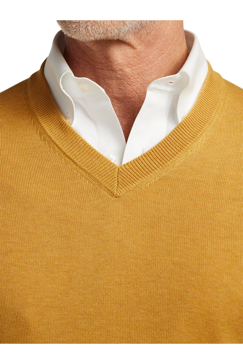 Supima Cotton V-neck Sweater, Alternate, color, Mustard