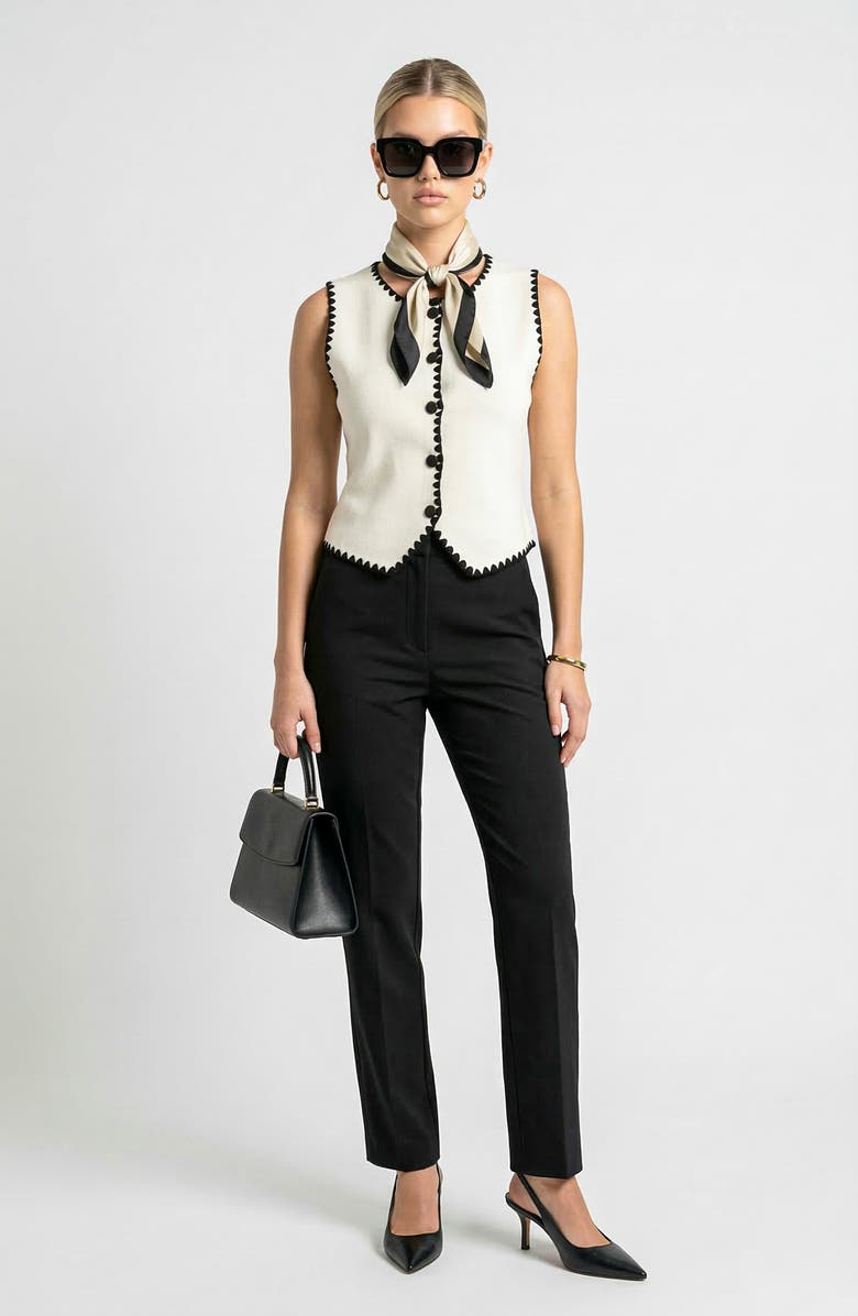 Knit & Lounge Sleeveless Sweater Vest with Button Front and Contrast Trim, Alternate, color, Black, White, Beige