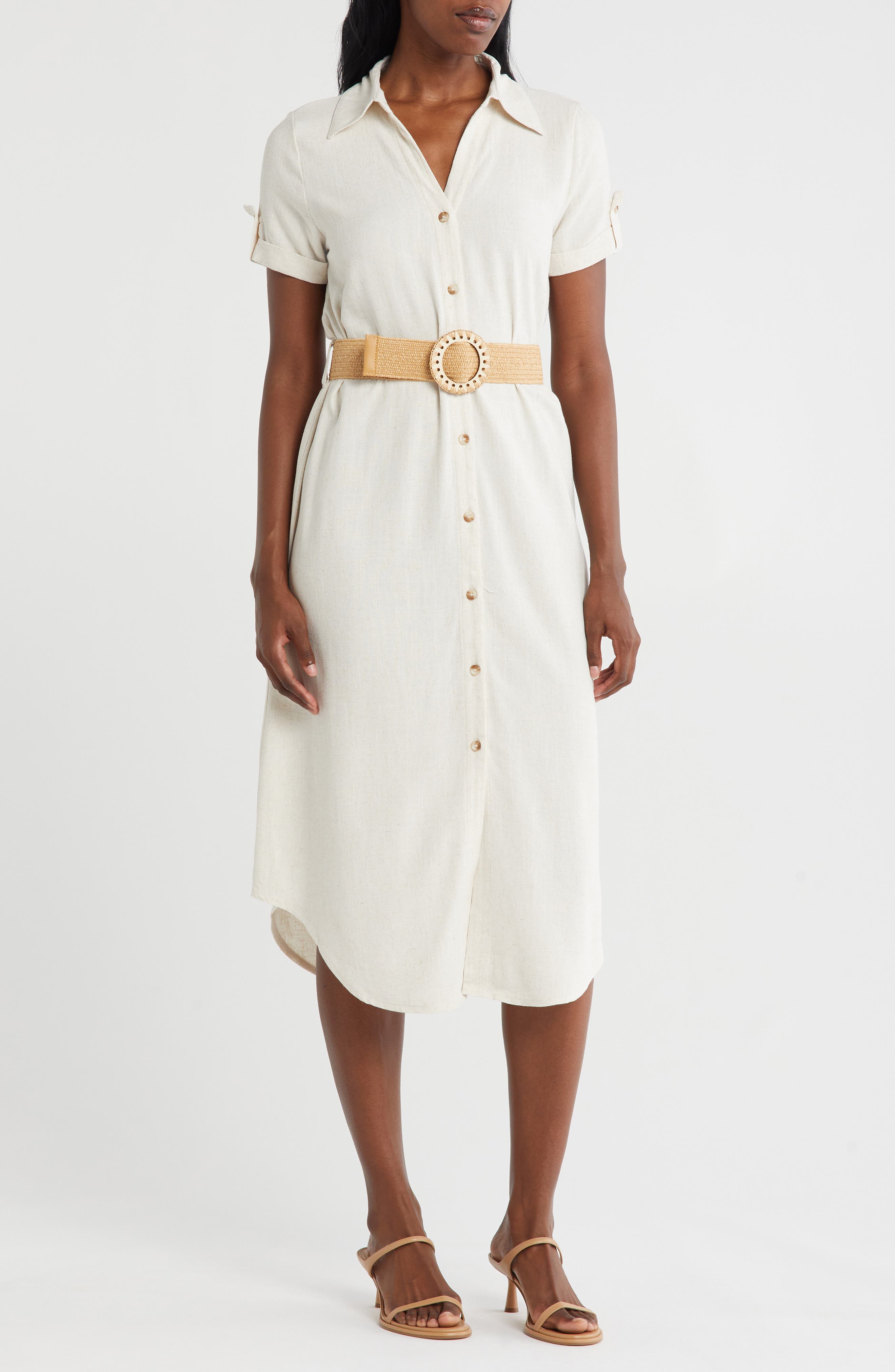 ZOE AND CLAIRE Belted Shirtdress