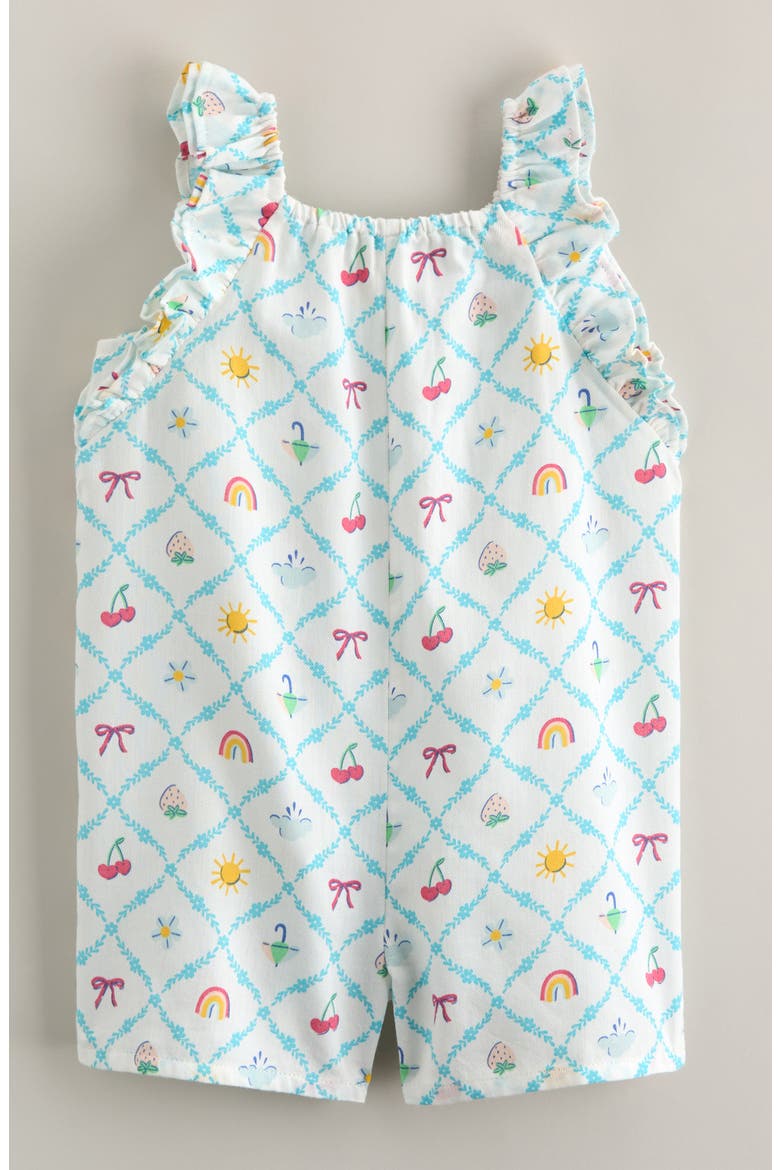 Double Flutter Cotton Romper, Main, color, IVORY EGRET DIAGONAL FLORAL