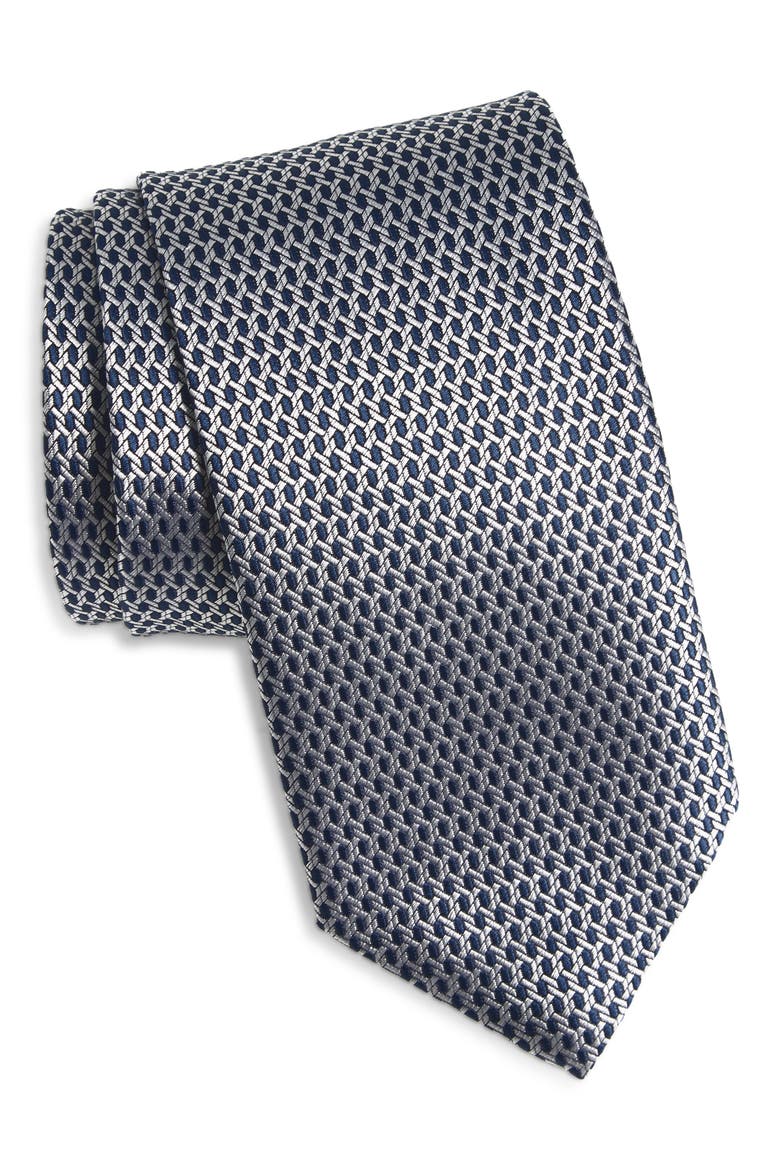 Geometric Jacquard Silk Tie, Main, color, NAVY