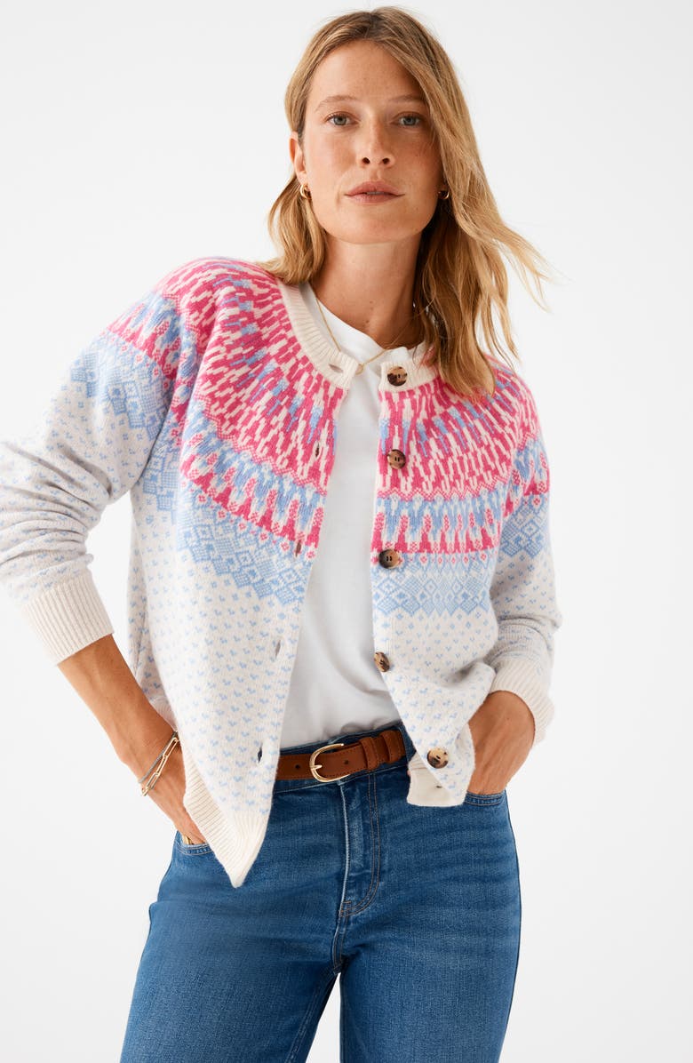 vineyard vines Fair Isle Merino Wool Blend Cardigan, Alternate, color, Marshmallow