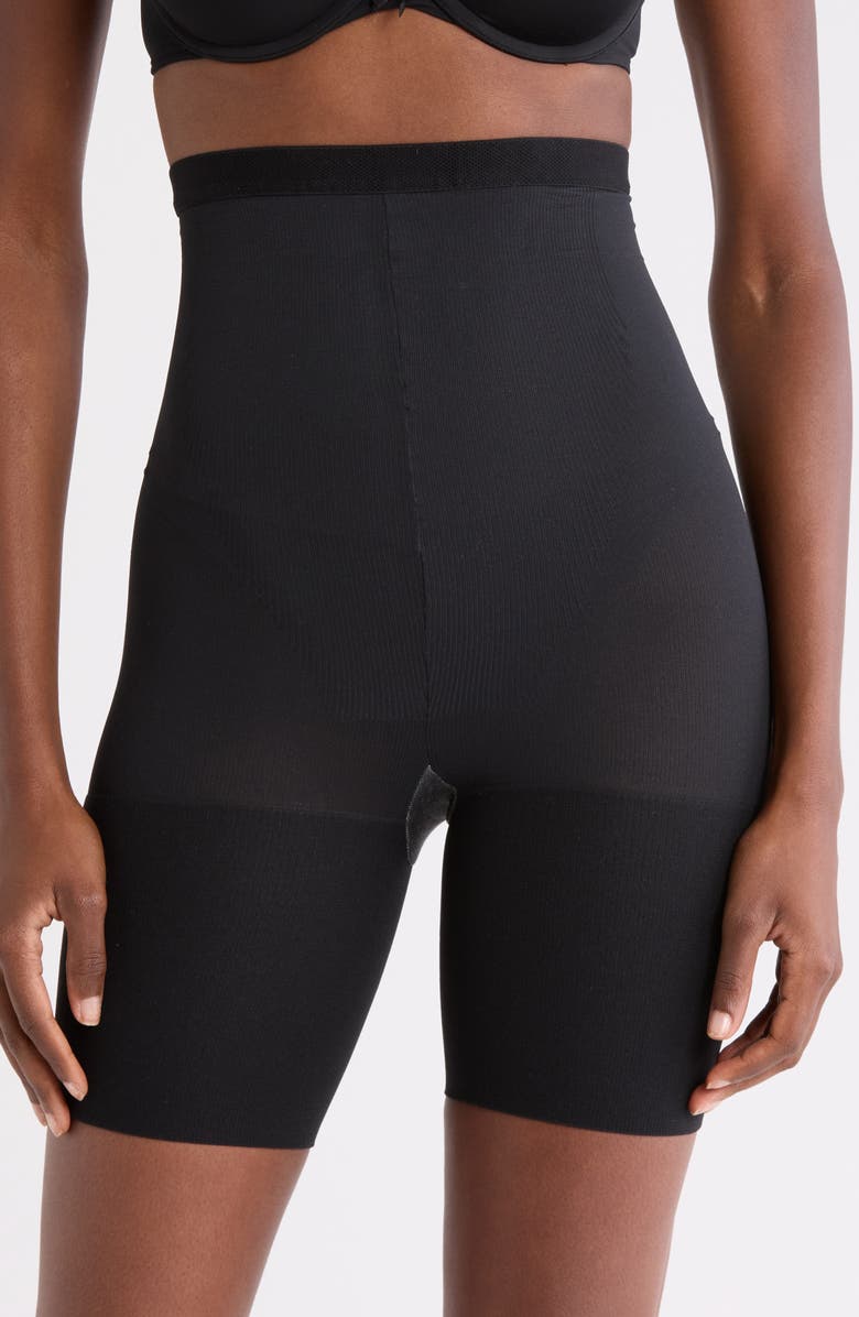 Assets by Spanx High Waist Shaping Shorts, Main, color, Black