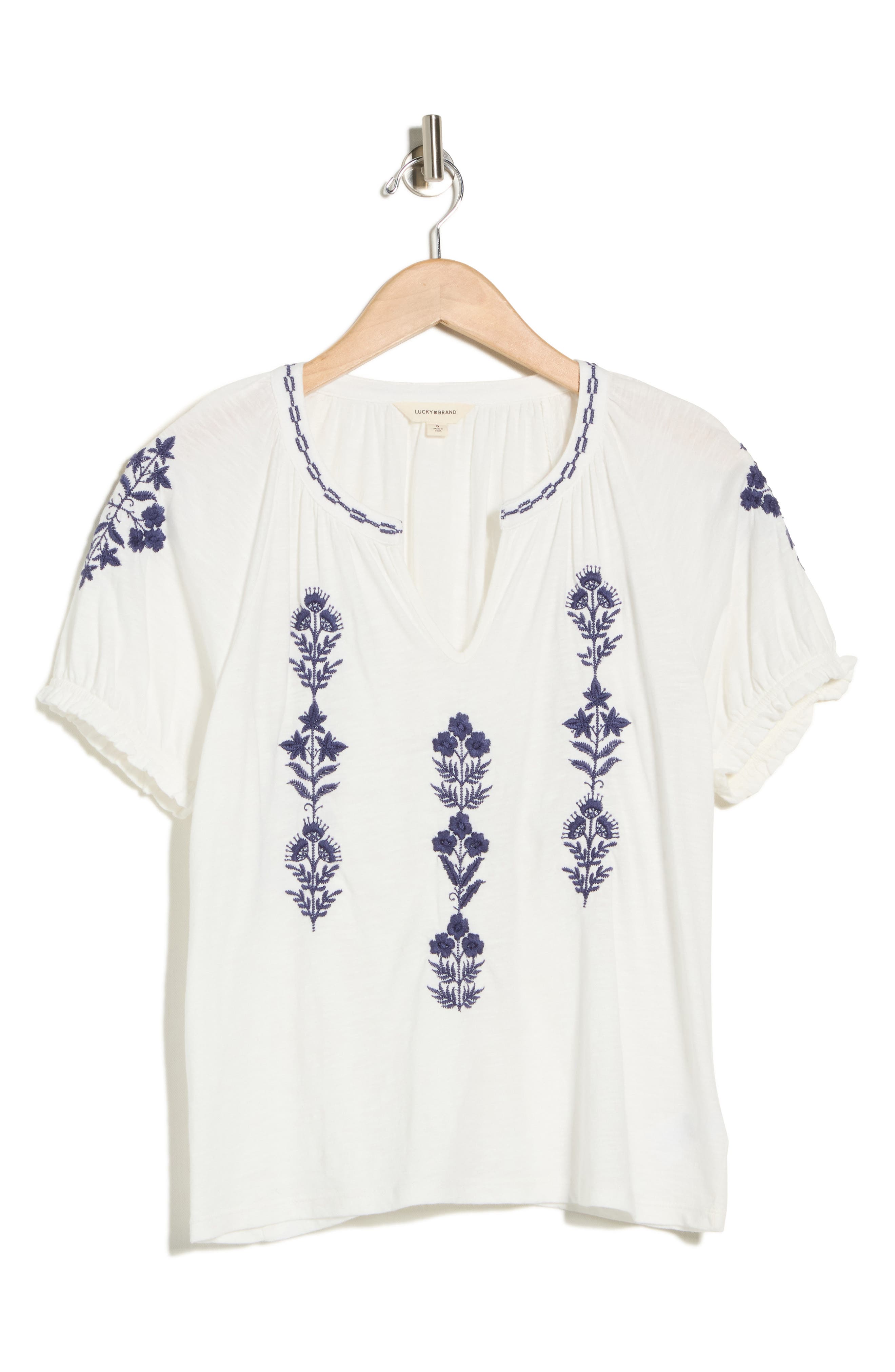 Lucky Brand Embroidered Notch Neck Short Sleeve Tee