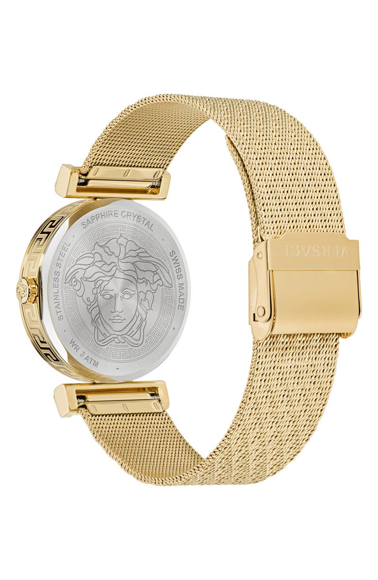 Versace Regalia Mesh Strap Watch, 34mm, Alternate, color, Gold