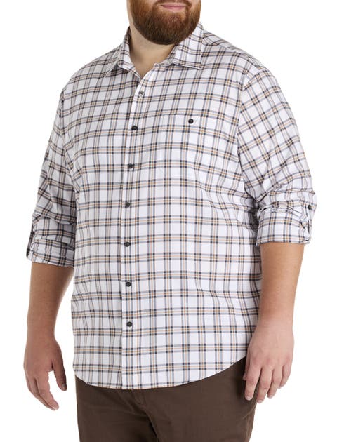 Big & Tall Plaid Rolled-Sleeve Sport Shirt
