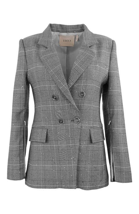 Eudora Split Sleeve Sequined Prince Of Wales Jacket