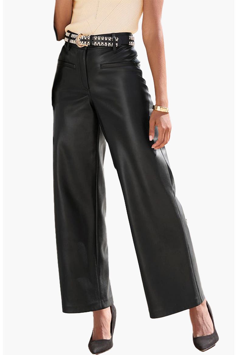 Faux Leather Wide Leg Pants, Main, color, Black