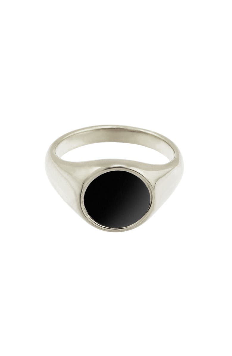 REBL Gender Inclusive Round Mother-of-Pearl Ring, Main, color, Silver/Black