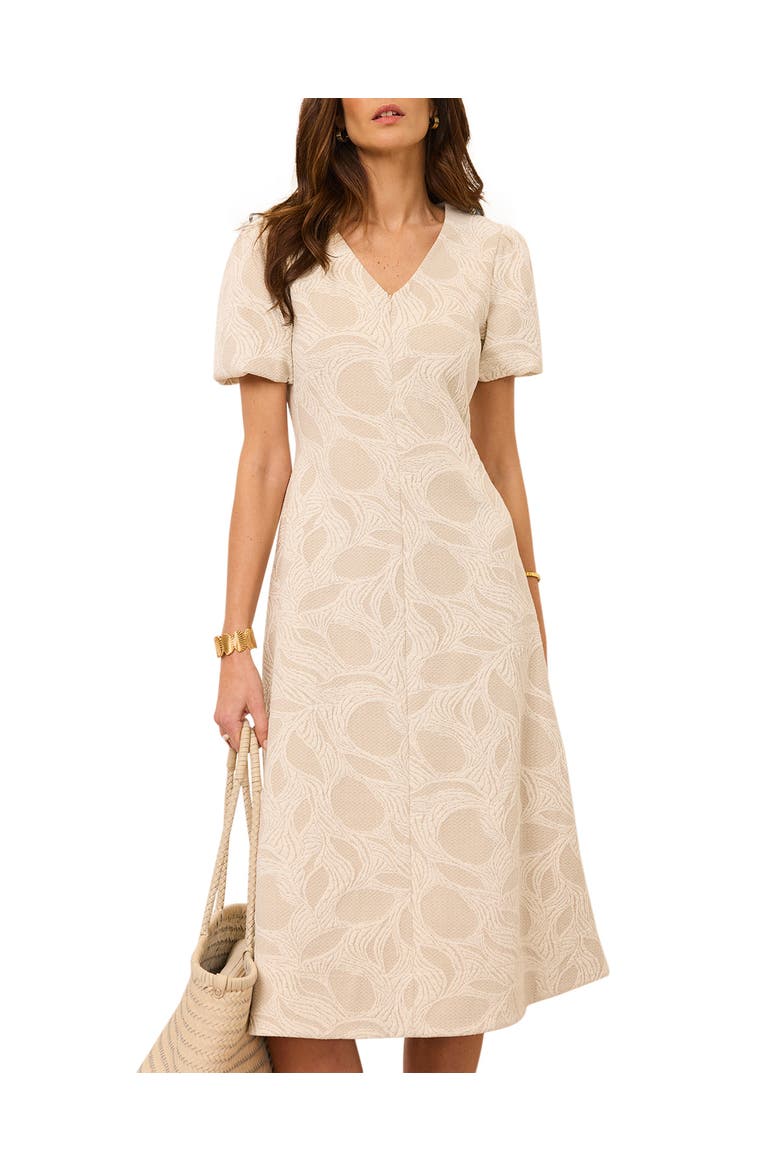 Jacquard Puff Sleeve Midi Dress, Alternate, color, Cream