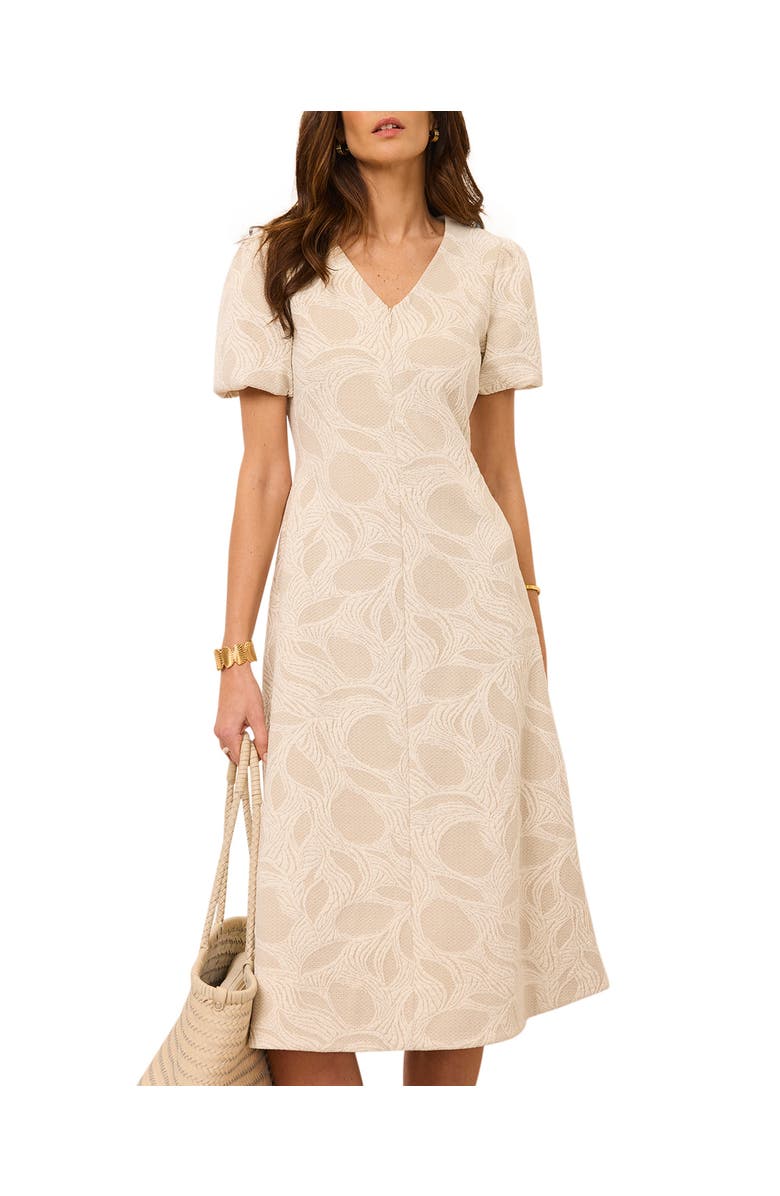 MINT VELVET Jacquard Puff Sleeve Midi Dress, Alternate, color, Cream