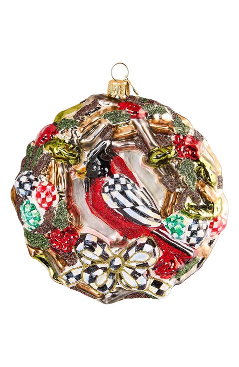 2025 Cardinal Wreath Glass Ornament