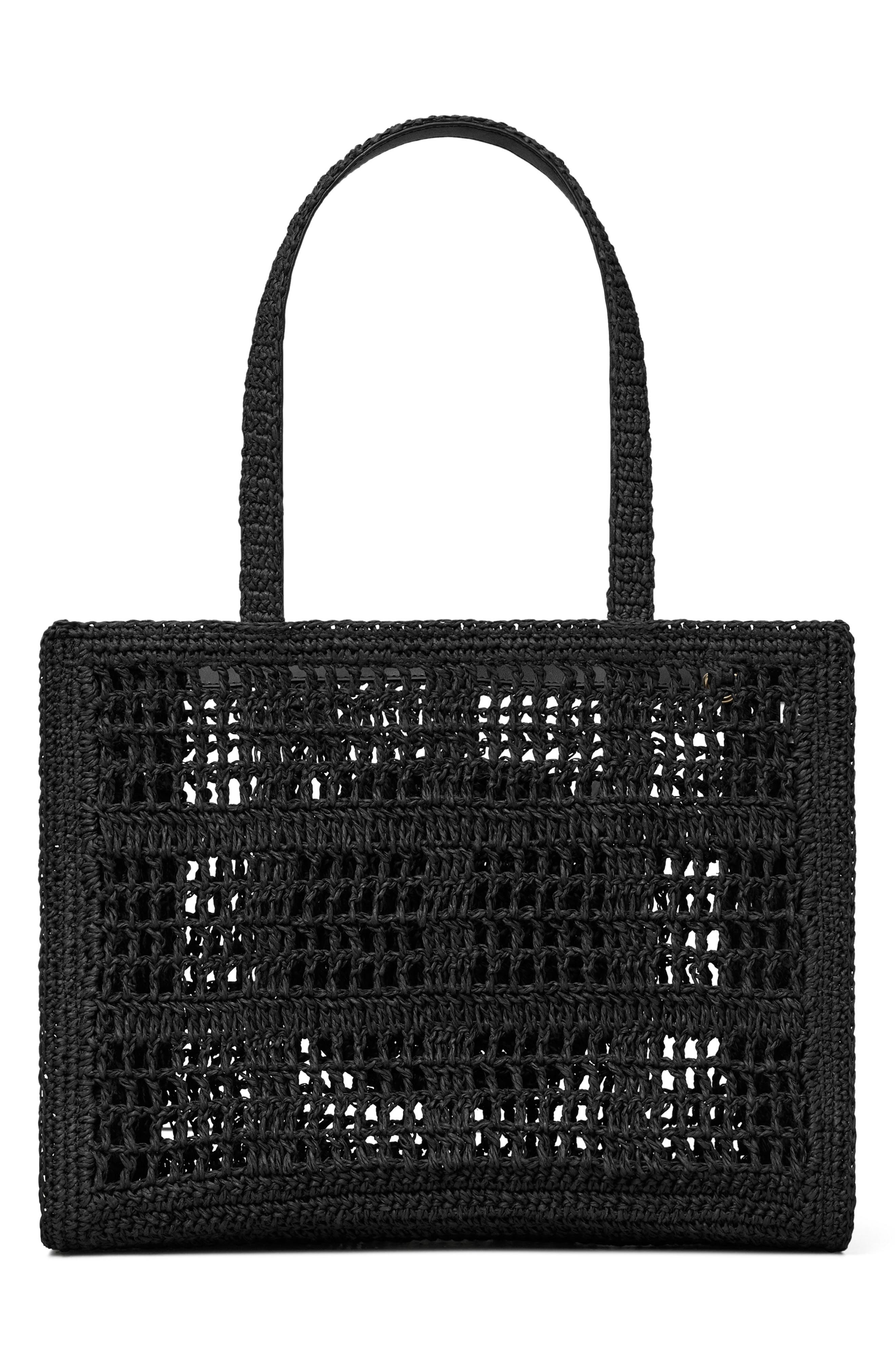 Tory Burch Ella Small Hand Crochet Tote, Alternate, color, Black