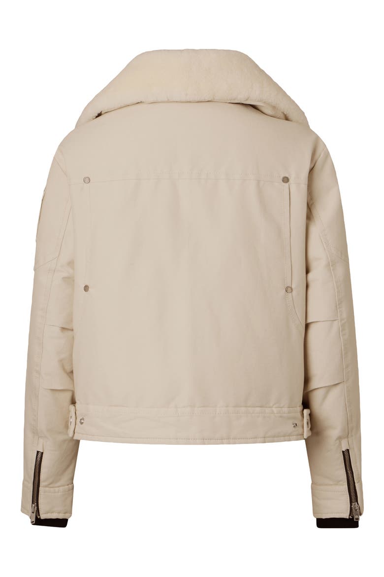 Aurora Down & Feather Fill Trucker Jacket with Genuine Shearling Collar, Alternate, color, ALABASTER