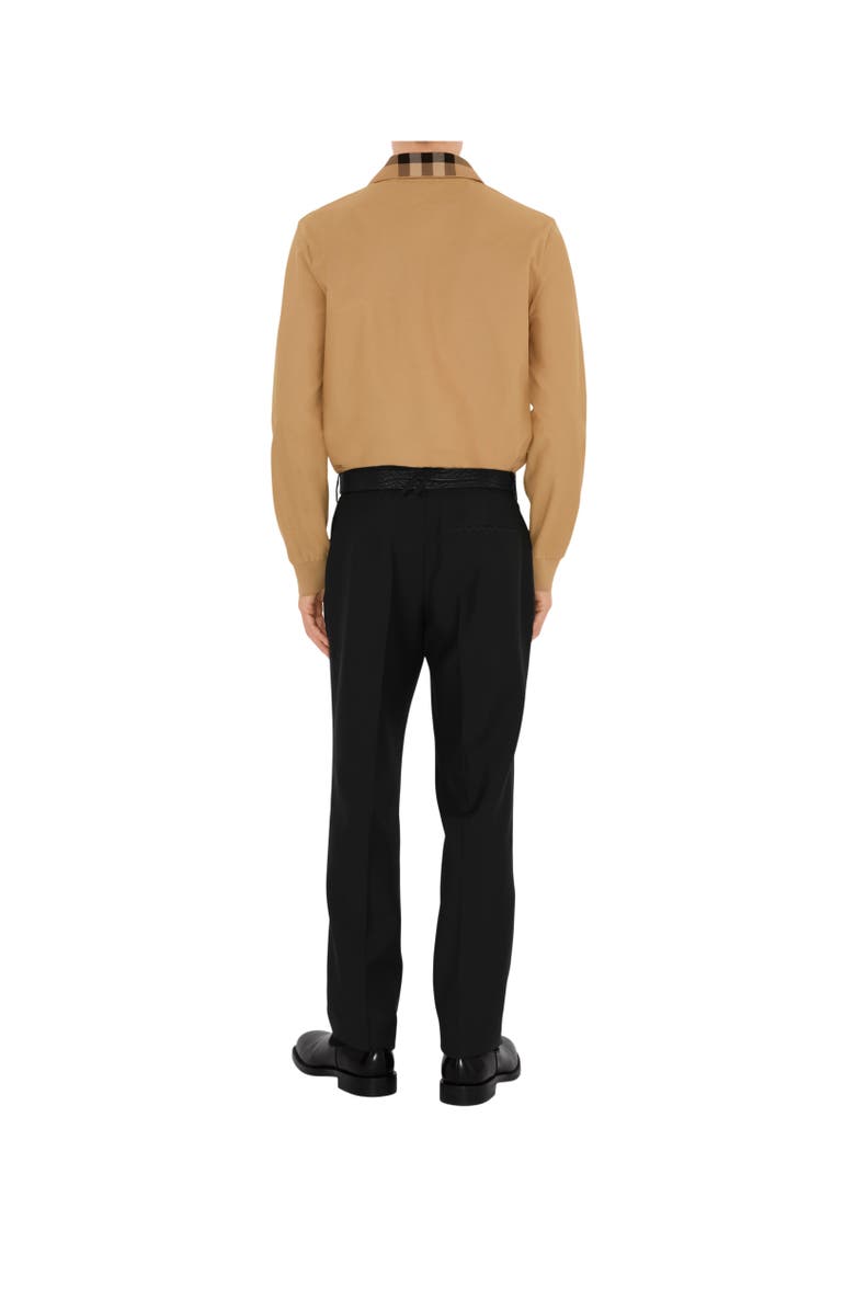 Burberry Long-sleeve Check Collar Cotton Polo Shirt, Alternate, color, Archive Beige