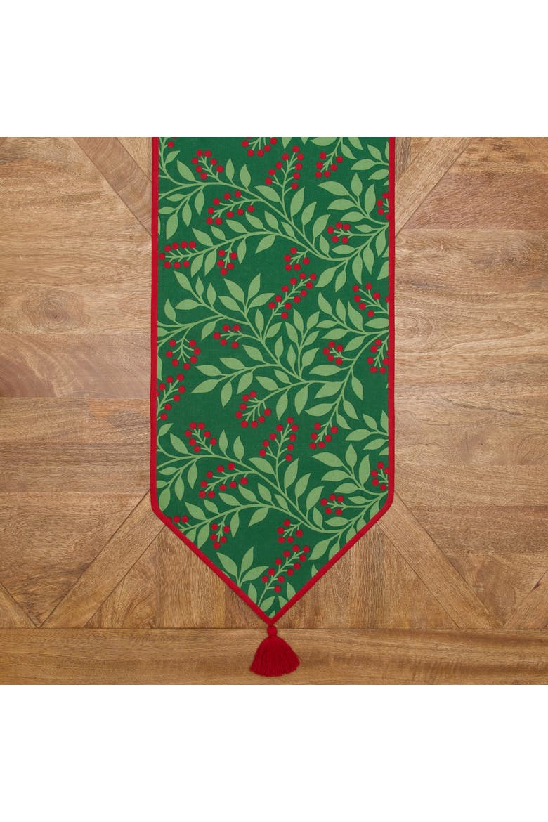 Holly Berry Botanical Christmas Tabletop Runner 14" x 51", Alternate, color, Green