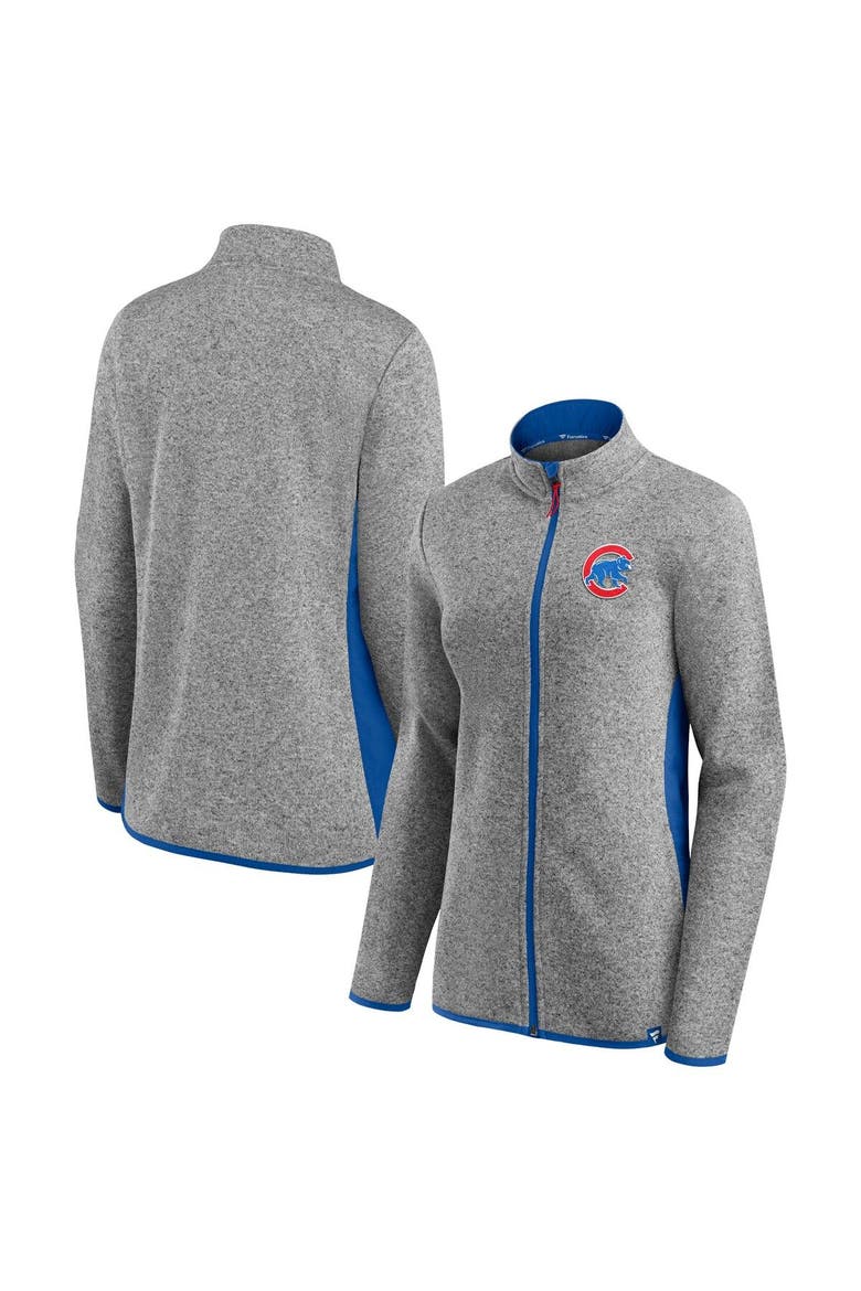 Women's Fanatics Branded Heathered Charcoal Chicago Cubs Primary Logo Fleece Full-Zip Jacket, Main, color, Heather Charcoal