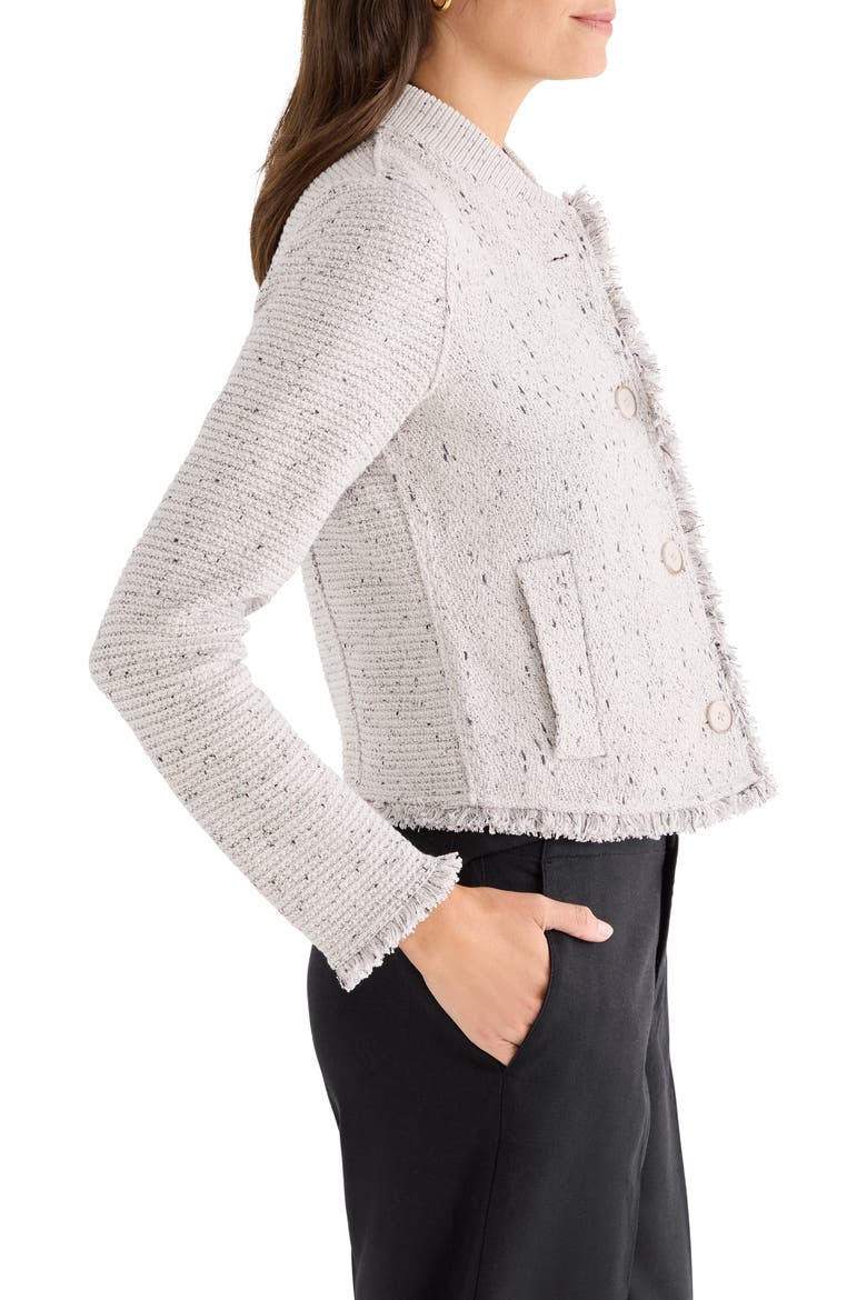 Fringe Mix Knit Bomber Jacket, Alternate, color, SUGAR COOKIE