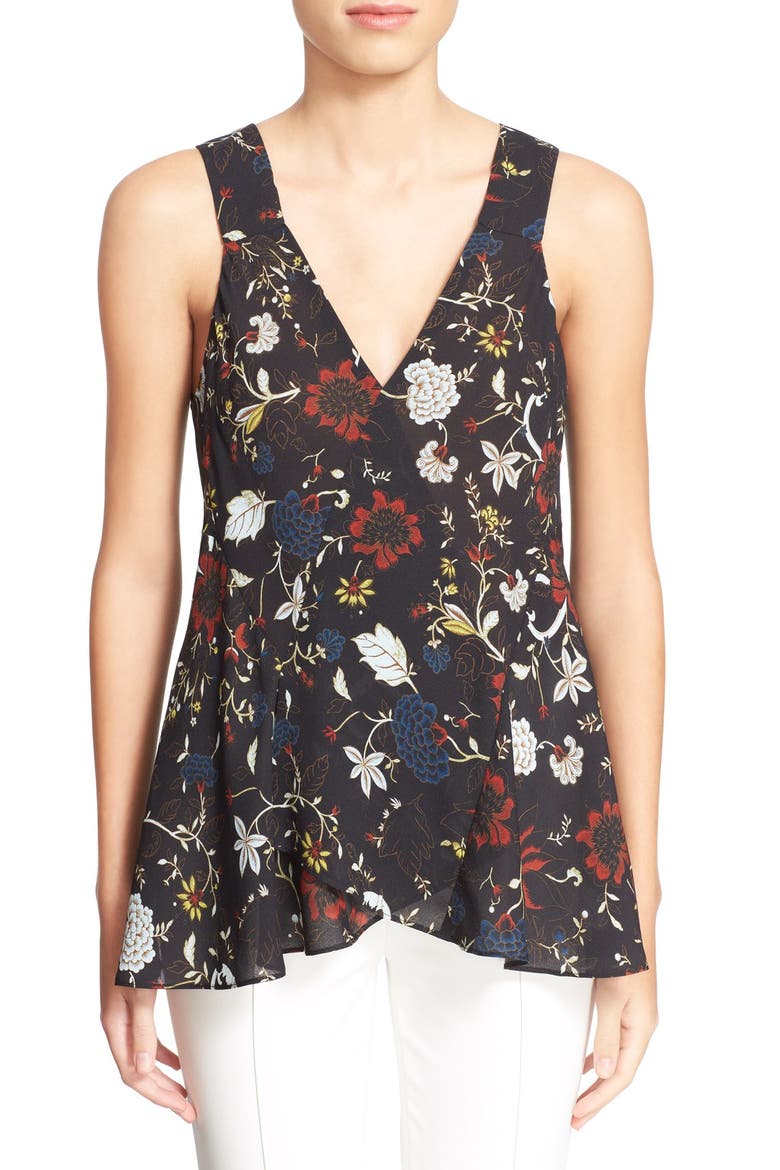 'Purcell' Floral Print Sleeveless Silk Top, Main, color, BLACK/ RED/ BLUE