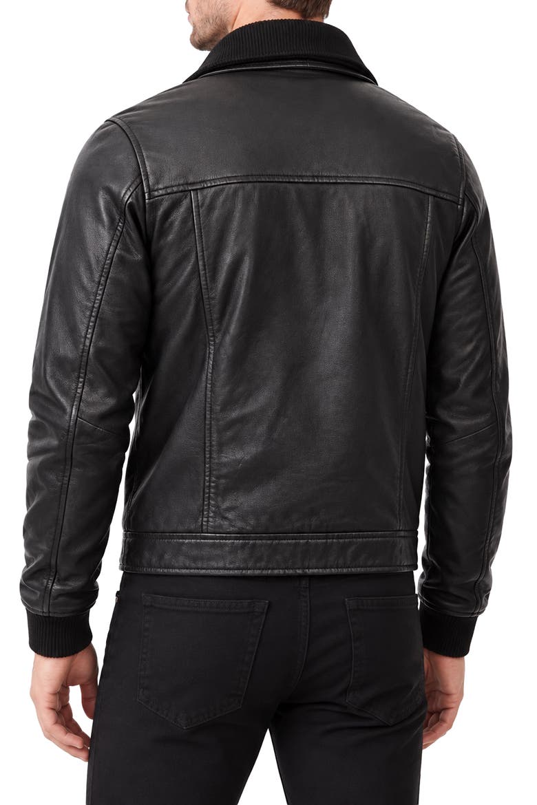Leather Jacket with Removable Knit Bib, Alternate, color, BLACK