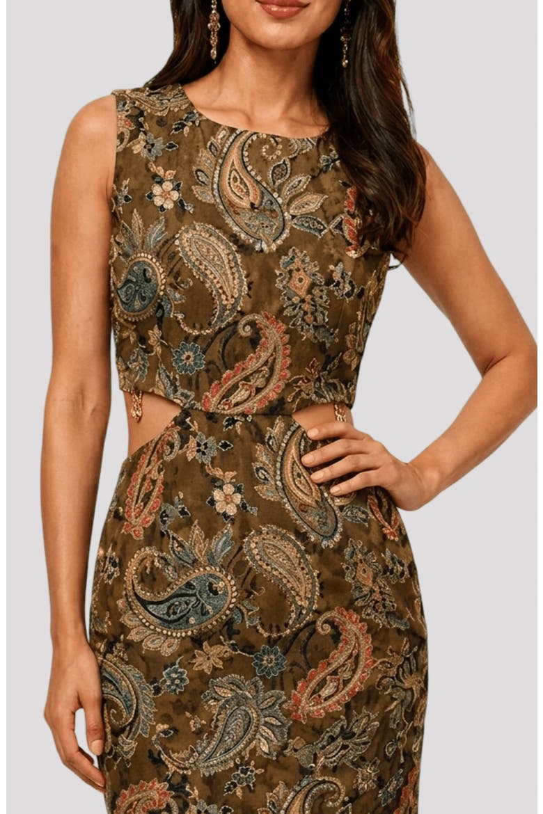 Roma Paisley Cutout Sheath Dress, Alternate, color, GREEN