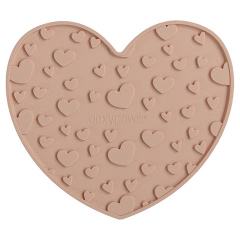 Enrichment Lick Mat Blush Pink Heart Grooved Silicone