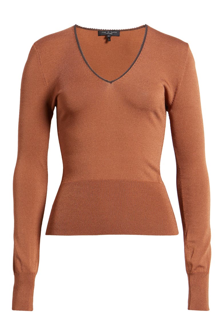 Danielle V-Neck Sweater, Alternate, color, DARK CARAMEL
