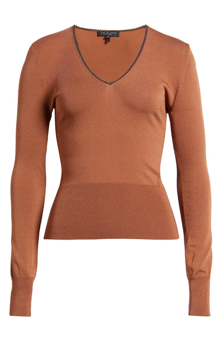 rag & bone Danielle V-Neck Sweater, Alternate, color, Dark Caramel