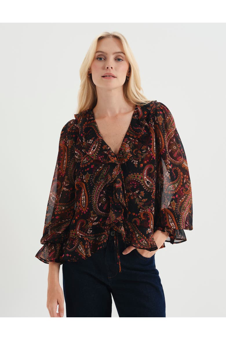 Janelle Printed Chiffon Blouse, Alternate, color, Black Paisley
