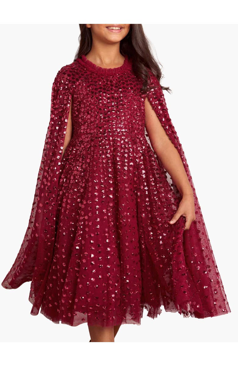 Needle & Thread Raindrop Cape Kids Dress, Main, color, Red