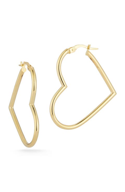14K Gold Small Heart Hoop Earrings