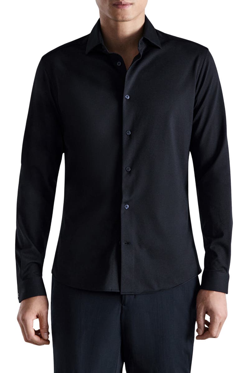 MANGO Comfort Stretch Long Sleeve Quarter Zip Polo, Main, color, Navy