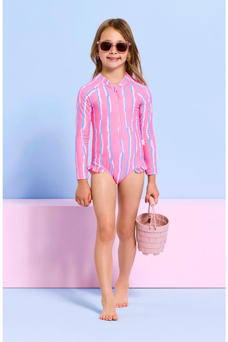 Kids' Aruba Long Sleeve One-Piece Swimsuit, Alternate, color, ARUBA PINK