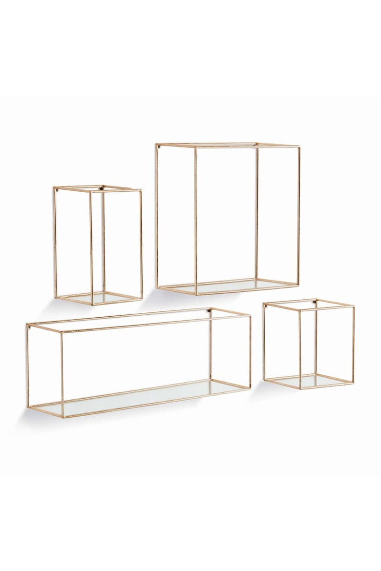 Duncan Mirrored Wall Shelves Set Of 4, Main, color, Gold