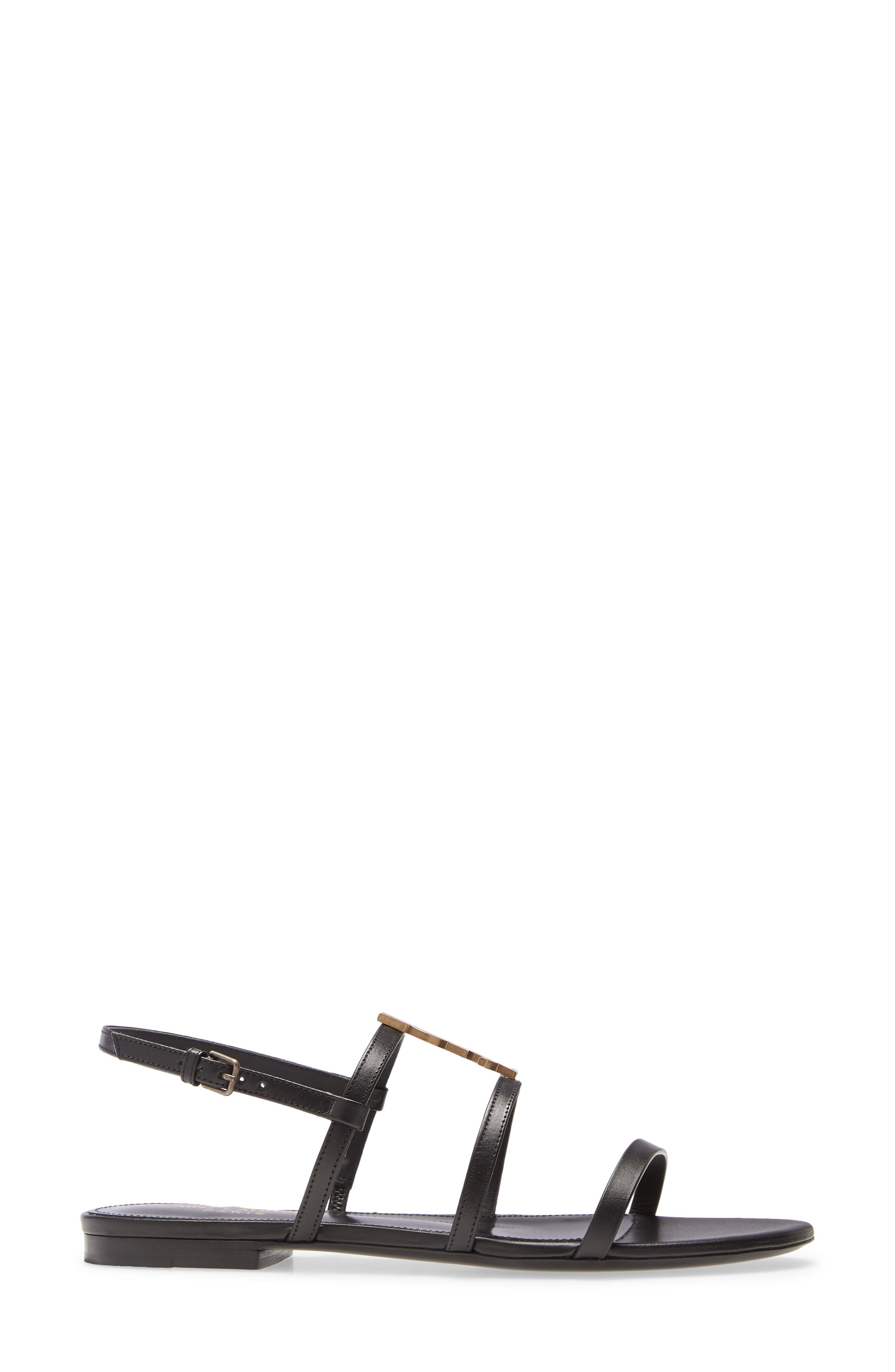 Cassandra YSL Logo Strappy Sandal, Alternate, color, BLACK
