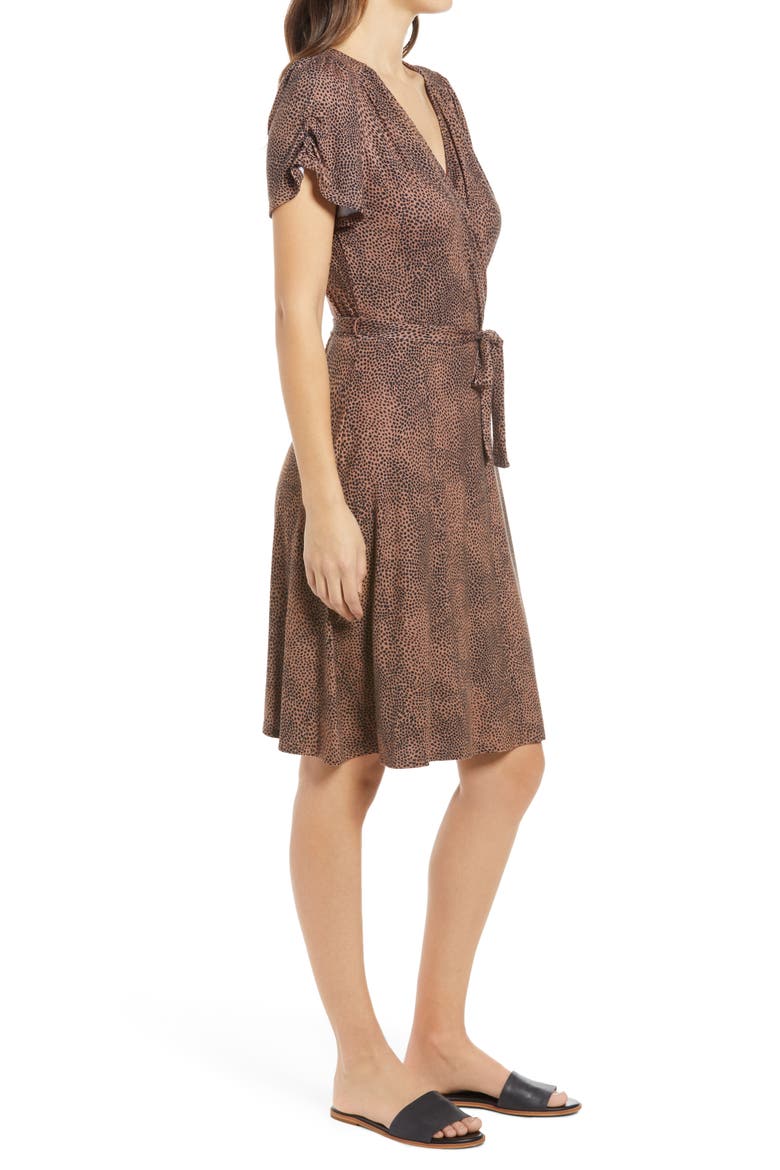 Animal Print Wrap Front Dress, Alternate, color, TAN/ BLACK