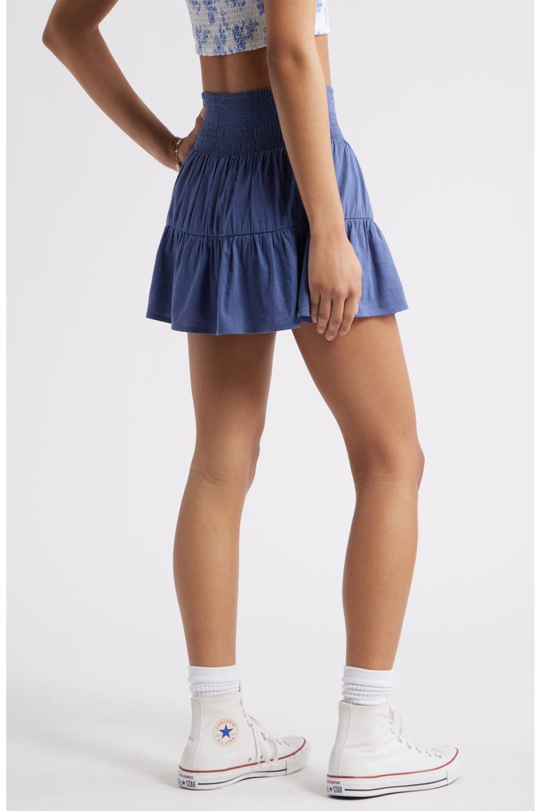 Smocked Waist Tiered Miniskort, Alternate, color, BLUE INDIGO