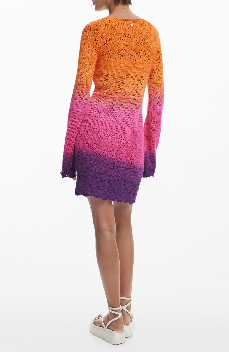 Desigual Colorblock Long Sleeve Open Stitch Cotton Cover-Up Dress, Alternate, color, Orange