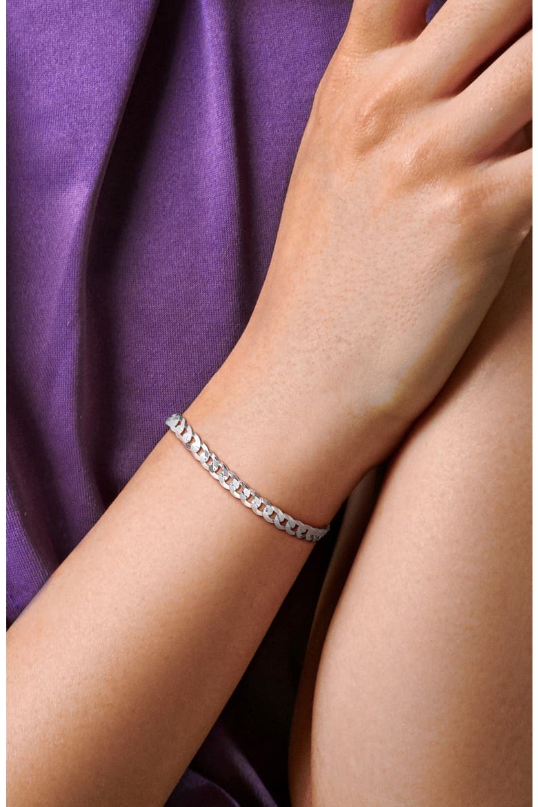 Men's Sterling Silver Curb Chain Bracelet, Alternate, color, WHITE GOLD