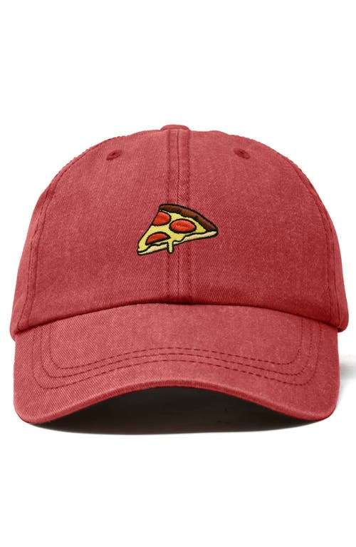 Dalix Pizza Slice Embroidered Dad Hat In Washed Red
