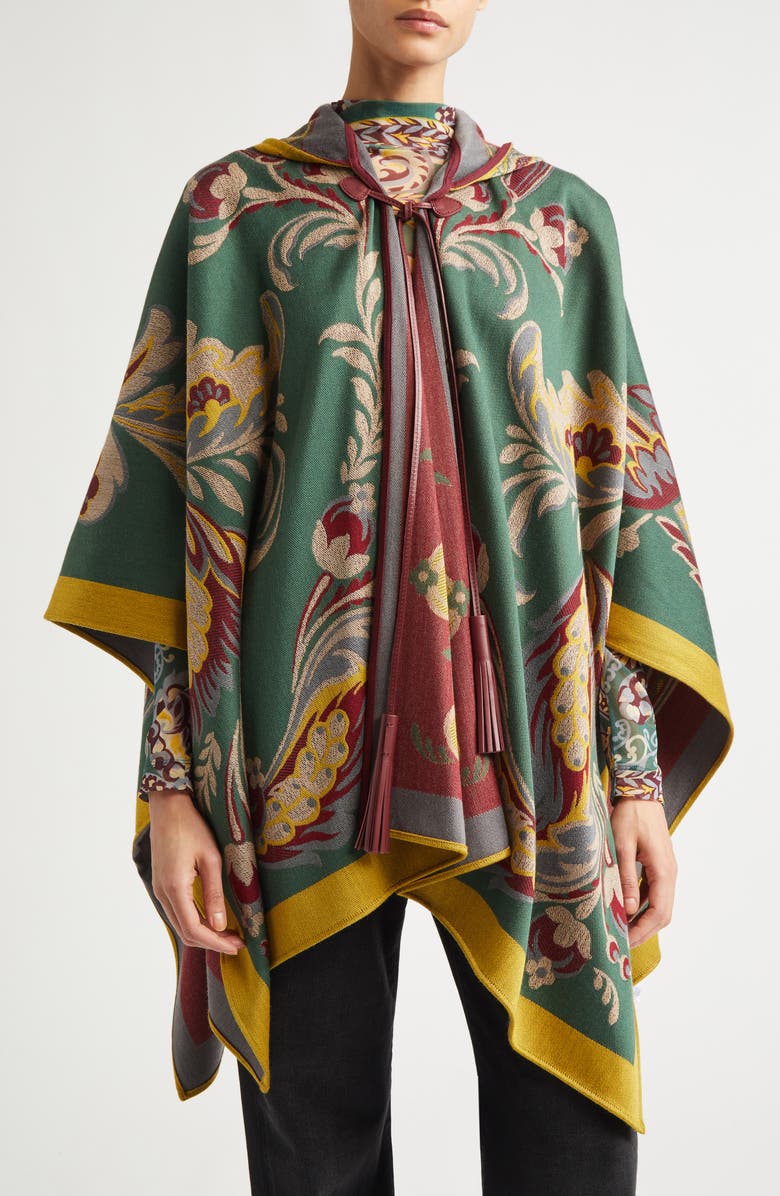 Etro Floral Jacquard Hooded Cape, Main, color, Printed Brown Base