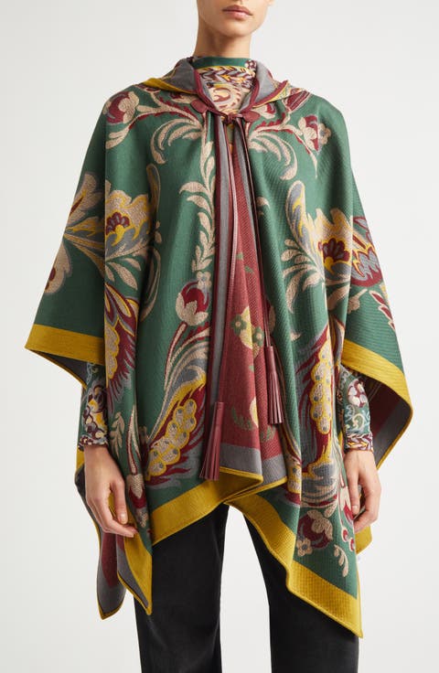 Floral Jacquard Hooded Cape