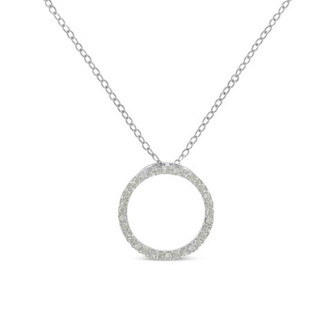 Silver 1/3 Cttw Round-Cut Diamond Open Circle Halo 18" Pendant Necklace