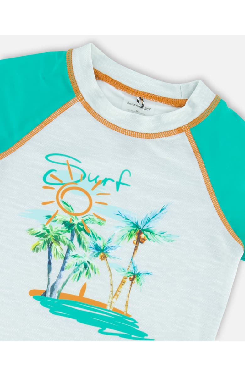 Deux par Deux Boy's Short Sleeve Rashguard Grey Coconut Print, Alternate, color,