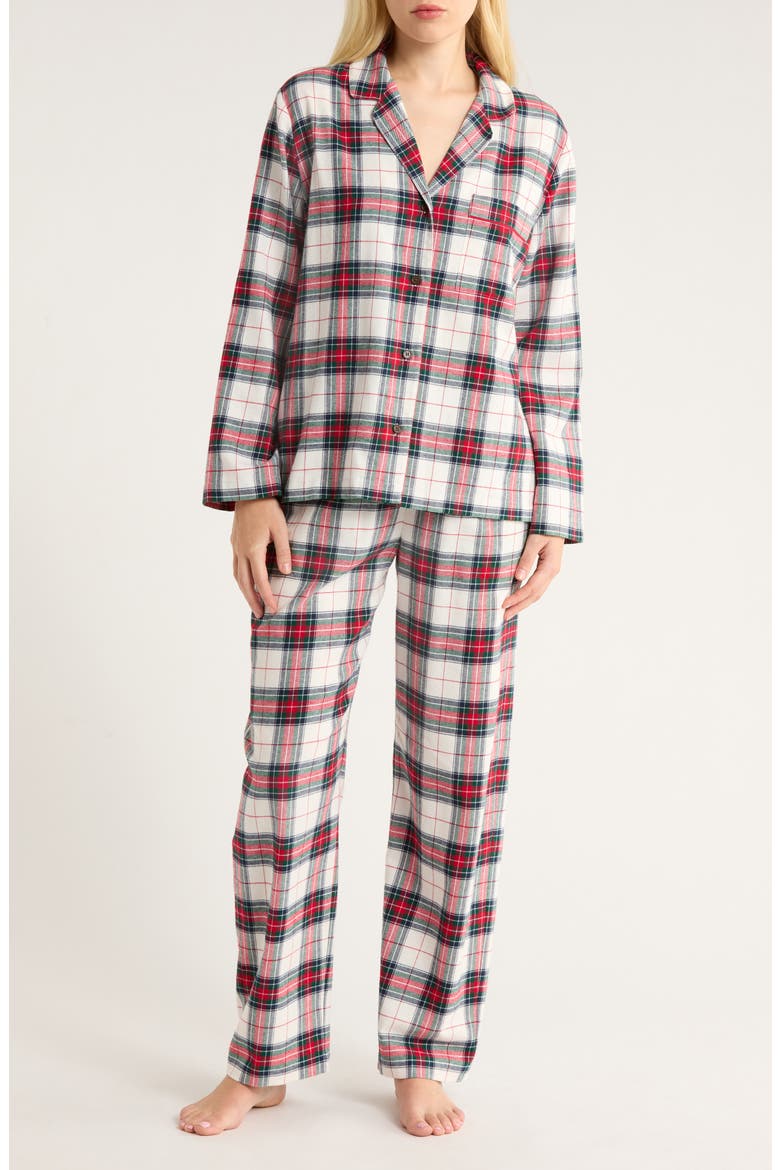 Plaid Cotton Flannel Pajamas, Main, color, TARTAN PLAID IVORY