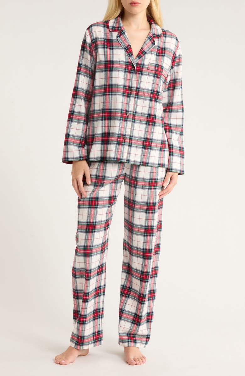 Eberjey Plaid Cotton Flannel Pajamas, Main, color, Tartan Plaid Ivory