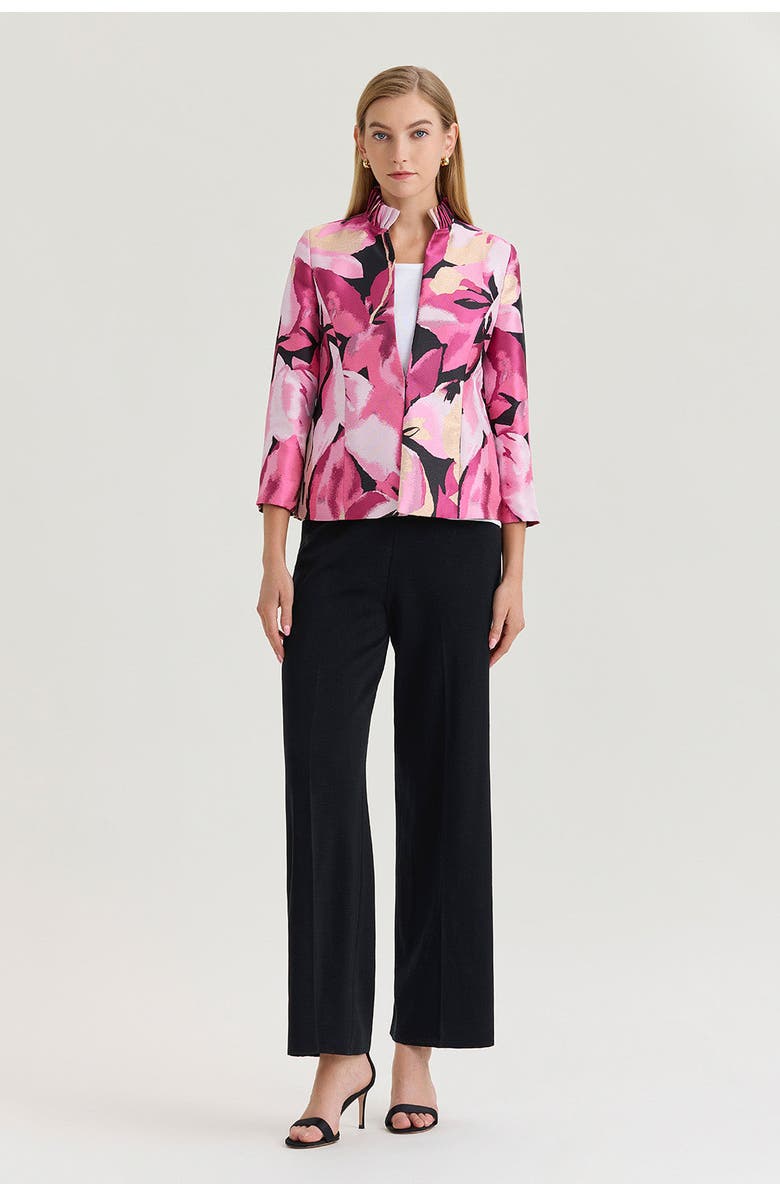 Ming Wang x Family Savvy Heritage Shimmer Lined Floral Jacquard Woven Jacket, Alternate, color, Carmine Rose/Pink