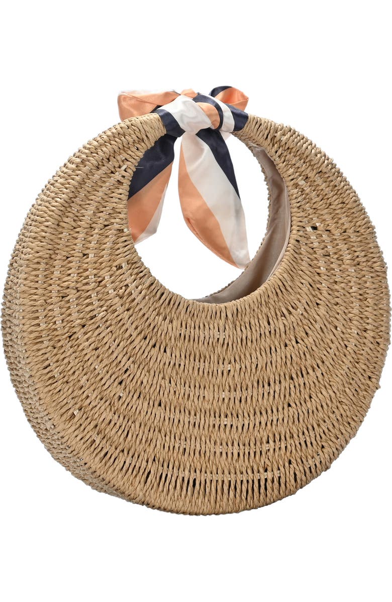 Madison West Structured Woven Straw Hobo Shoulder Bag, Alternate, color, Camel